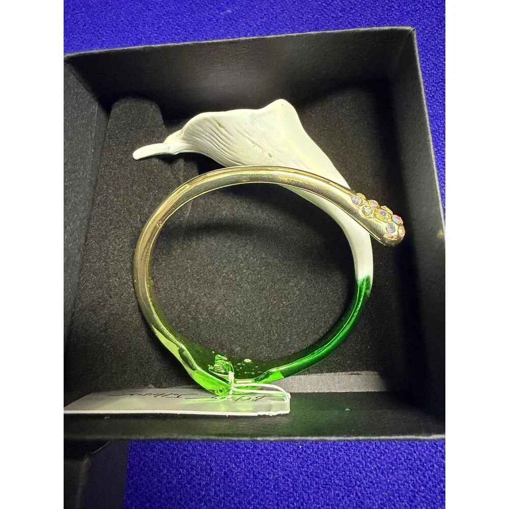 BETSEY JOHNSON Calla Lily Crystals Hinged Bypass Bangle Bracelet NEW